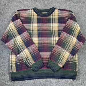 Vintage Croft & Barrow Sweater 2XL Plaid Heavy Chunky Knit Fisherman Outdoor Y2K